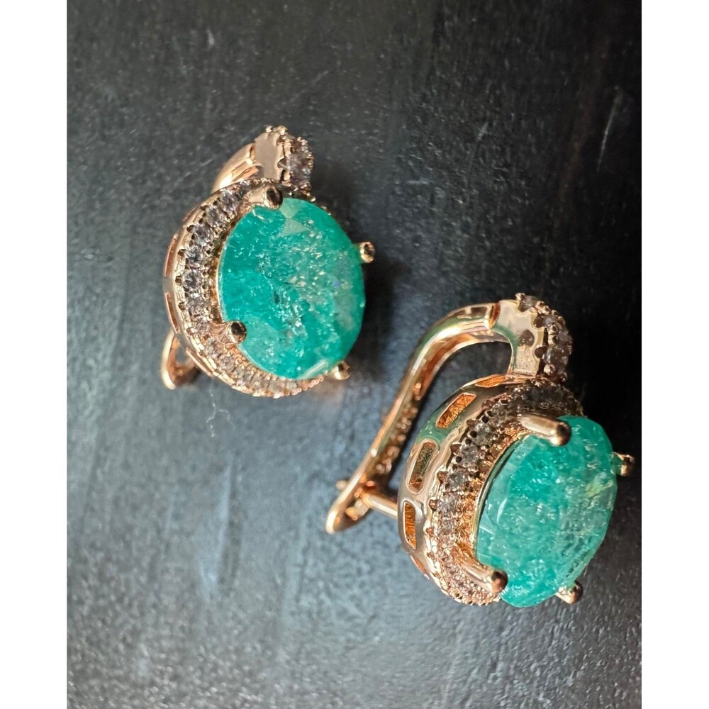 585 14K RG Hallmarked Rolled Gold Paraiba Blue Tourmaline Round Stud Earrings